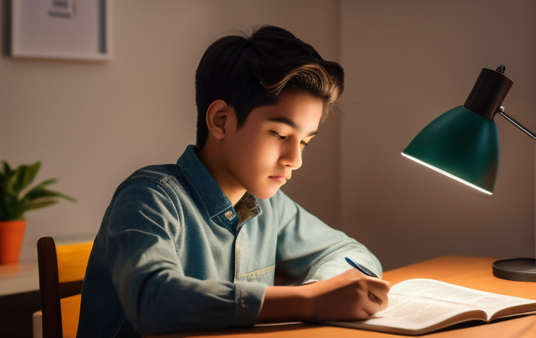 학습 동기와 교육 심리학의 관계 - **A student (late teens/early twenties) sits at a well-lit, organized desk, initially looking bored ...