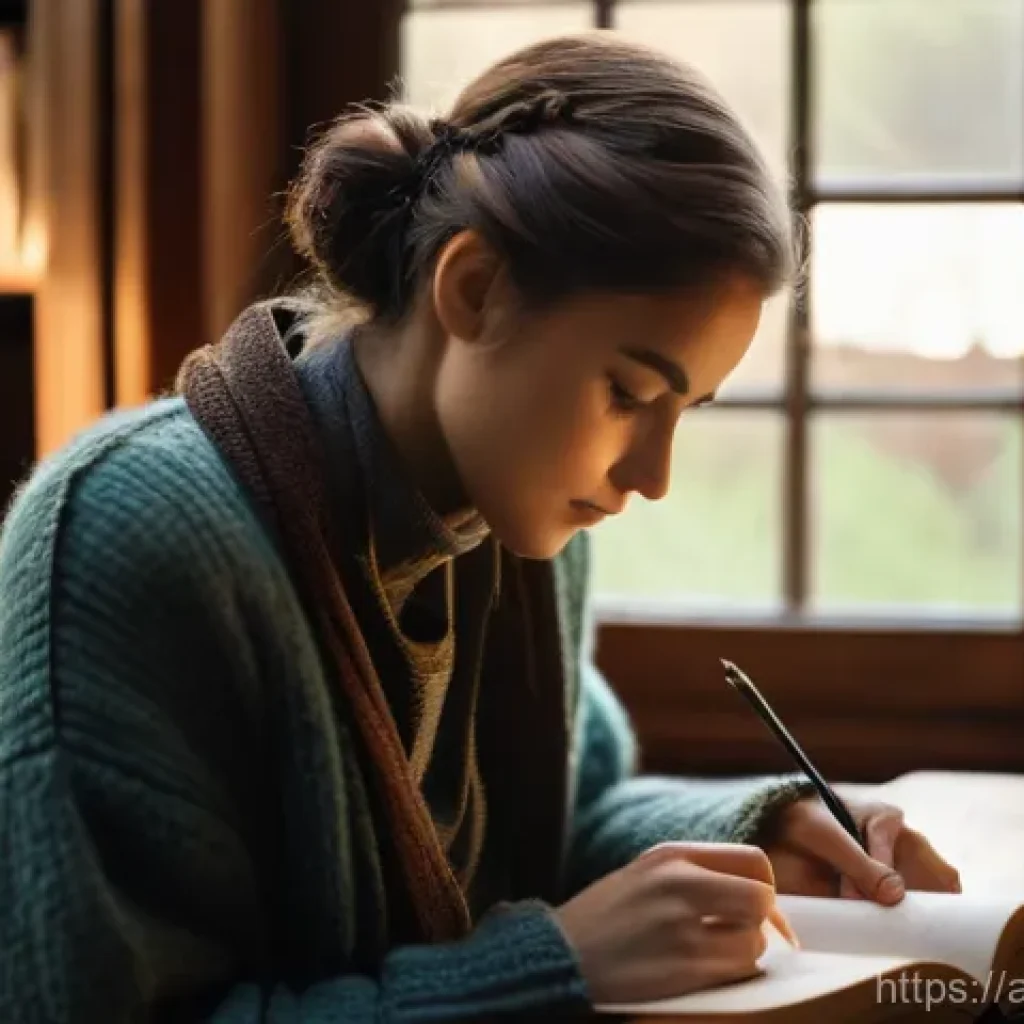 외적 동기부여와 그 한계 - **Prompt:** A young woman, approximately 20-25 years old, is seated at a rustic wooden desk, complet...