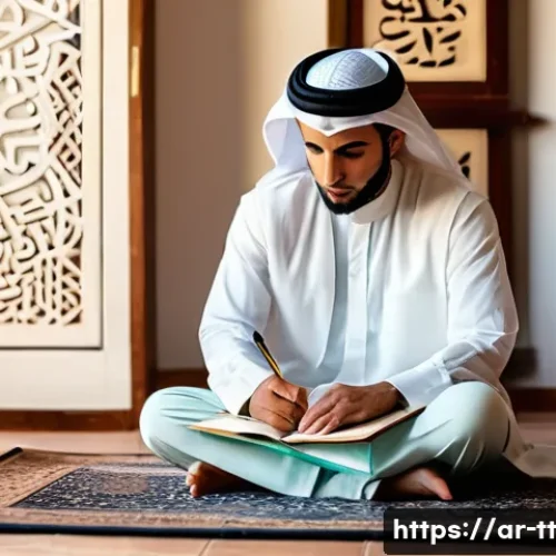 Home 33 동기부여를 위한 개인의 가치관 정립하기 - A thoughtful Arab man sitting cross-legged on a traditional Persian rug in a warmly lit room with in...