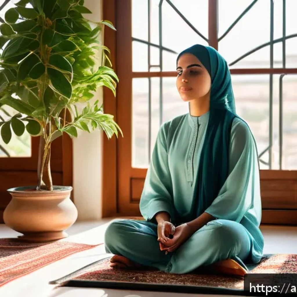 내적 동기부여를 극대화하는 법 - A serene morning scene in a traditional Arabic home, featuring a young Arab woman in modest, elegant...
