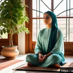 Home 18 내적 동기부여를 극대화하는 법 - A serene morning scene in a traditional Arabic home, featuring a young Arab woman in modest, elegant...