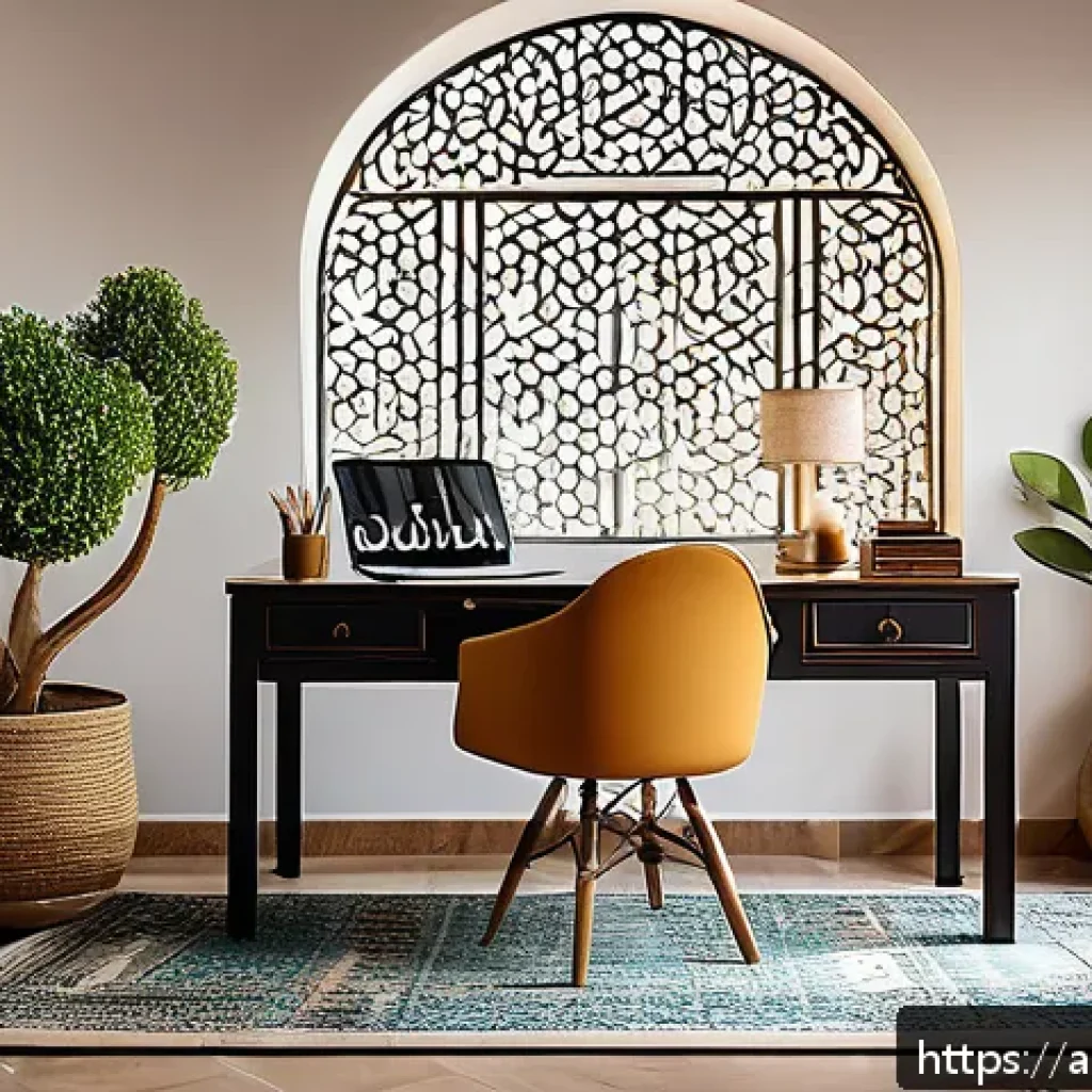 다양한 동기부여 이론 정리 - A cozy, modern Arabic home office setting reflecting an organized and inspiring workspace for motiva...