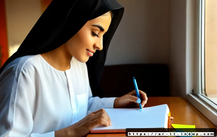 자기계발서에서 배운 동기부여 전략 - Photorealistic Arab professional at a tidy home workspace, creating a clear visual goal plan with co...